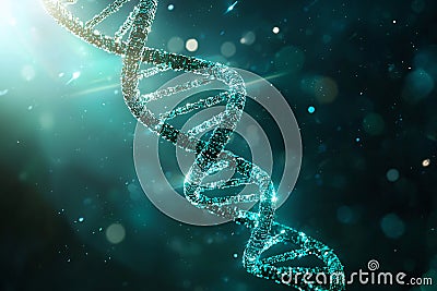 Abstract sci-fi DNA strand glowing like a circuit board, symbolizing genetics and tech driven bioinformatics, Generated AI Stock Photo