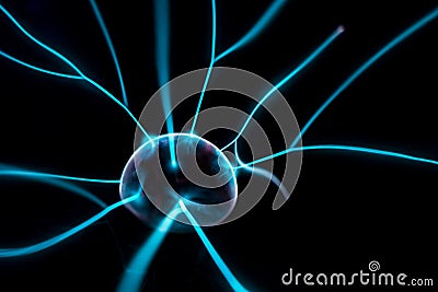 Abstract science background and object, electric lighting sphere ball. Lightning and bright light in energy ball. Plasma Sphere Stock Photo