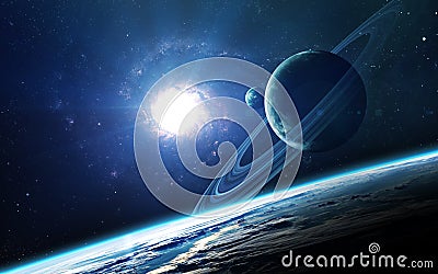 Abstract scientific background - planets in space, nebula and stars. Elements of this image furnished by NASA nasa. gov Stock Photo