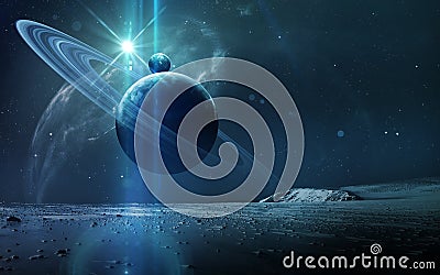 Abstract scientific background - planets in space, nebula and stars. Elements of this image furnished by NASA nasa. gov Stock Photo