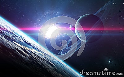 Abstract scientific background - planets in space, nebula and stars. Elements of this image furnished by NASA nasa. gov Stock Photo