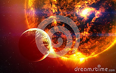 Abstract scientific background - planets in space, nebula and stars. Elements of this image furnished by NASA nasa.gov Stock Photo