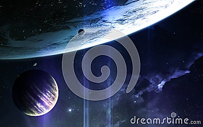 Abstract scientific background - planets in space, nebula and stars. Elements of this image furnished by NASA nasa.gov Stock Photo