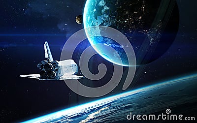 Abstract scientific background - planets in space, nebula and stars. Elements of this image furnished by NASA nasa. gov Stock Photo