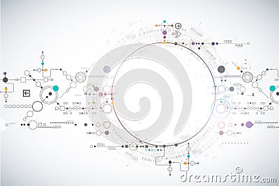 Abstract scientific technology background with various technological elements. Vector Illustration