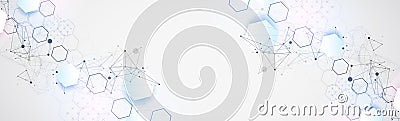 Abstract scientific vector background. Light gray gradient of hexagons of different shapes with plexus effect Vector Illustration