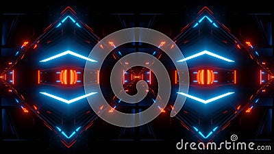 Abstract scifi tunnel mirrored with blue lights Stock Photo
