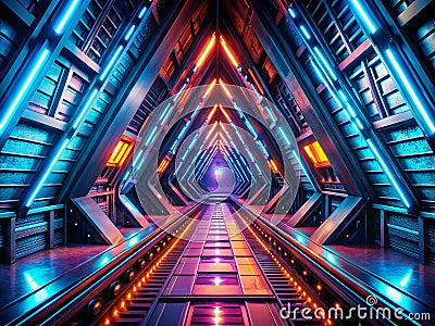 Abstract SciFi Tunnel A TiltShift Perspective on a Triangular Spaceship Corridor 3D Rendered for a Futuristic Visual Stock Photo