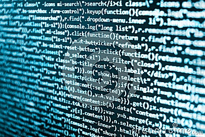 Abstract screen of software. Desktop PC monitor photo. Website HTML Code on the Laptop Display Closeup Photo. Stock Photo