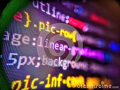 Abstract screen of software. Developer working on program codes in office. Digital technology on display. Web programming and Stock Photo