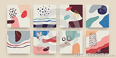 Abstract scribble banners. Modern doodle pattern with cute hand drawn geometric shapes. Bright organic forms square Vector Illustration