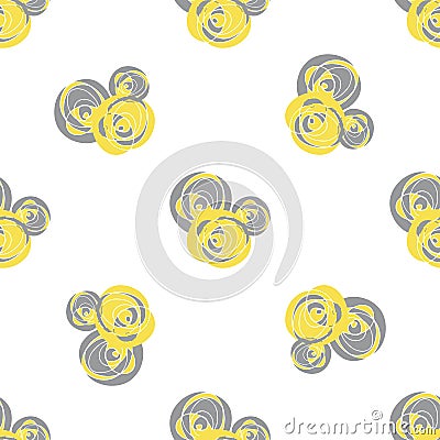 Abstract scribbled painterly circle vector seamless pattern background. Groups of brush stroke paint dabs.Yellow grey Vector Illustration