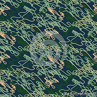 Abstract scribbled strokes tangled shapes background seamless pattern vector. Vector Illustration