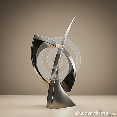 Abstract sculpture featuring curved, intersecting metallic elements with a smooth, Stock Photo
