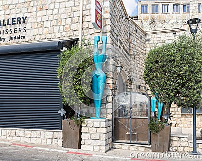 Abstract sculpture symbolizing love in the artists quarter in the old town of Safed. Editorial Stock Photo