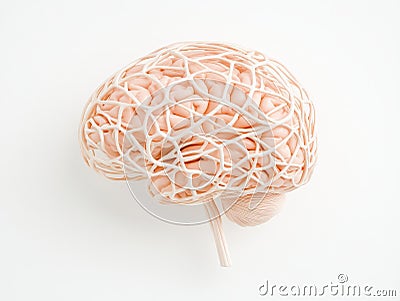 Abstract sculpture of tangled brain like structure on white background symbolizing neural complexity cognitive processes Cartoon Illustration