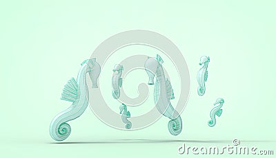 Abstract seahorse Groups Green drawing on Green background contemporary Stock Photo