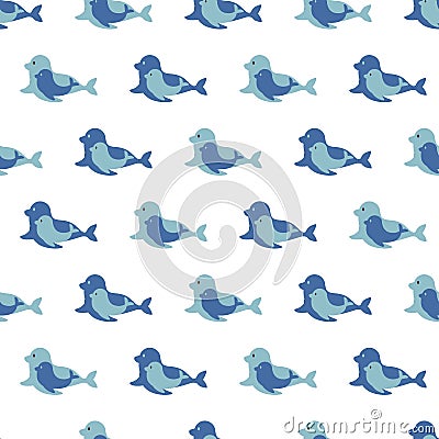 Abstract Seals Mother and Children Flat Vector Seamless Pattern Vector Illustration
