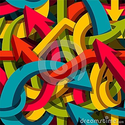 Abstract seamless arrows background, motley 3d arrows, confusion or puzzle concept, pattern Vector Illustration