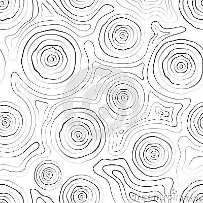 Abstract seamless background, lines and circles, black and white Vector Illustration