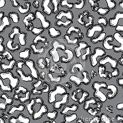 Abstract seamless black and white pattern, made a brush on a gray background. Imitation of the skin of a leopard. Vector Illustration