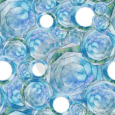 Abstract seamless blue watercolor octagons pattern Stock Photo