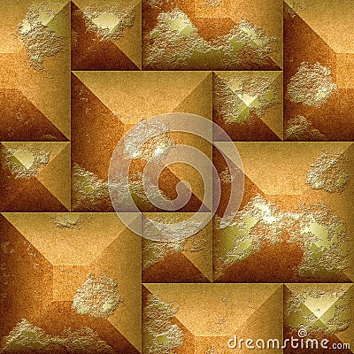 Abstract seamless 3d pattern of orange and gold scratched beveled cubes Stock Photo