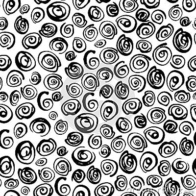 Abstract seamless monochrome pattern with hand drawn squiggles. Ink illustration. Black and white Vector Illustration