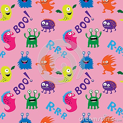 Abstract seamless ornamental pattern with different monsters Vector Illustration