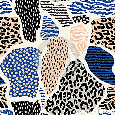 Abstract seamless pattern with animal print. Trendy hand drawn textures. Vector Illustration