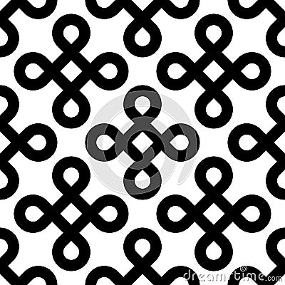 Abstract seamless pattern background. Black bowen knots, or loop square, design elements in diagonal arrangement Vector Illustration