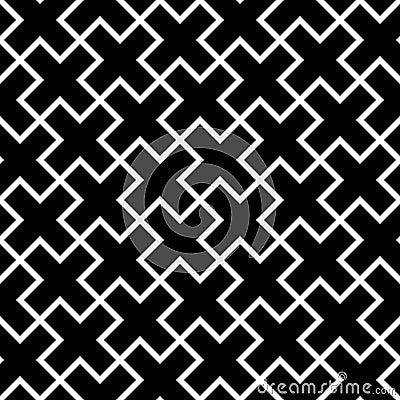 Abstract seamless pattern background. Mosaic of black geometric crosses with white outline. Vector illustration Vector Illustration