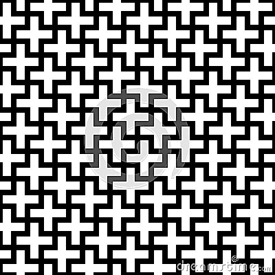 Abstract seamless pattern background. Mosaic of white geometric crosses with black outline. Vector illustration Vector Illustration