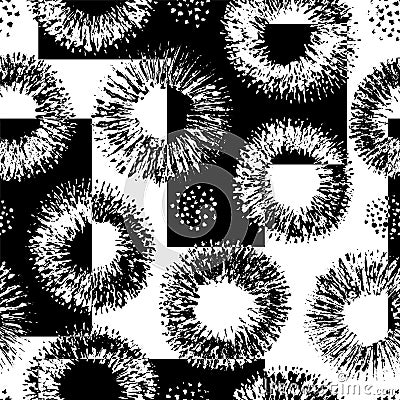 Abstract seamless pattern. Black and white background. Repeating geometric abstract pattern. Flowers ornament. Grunge strokes text Editorial Stock Photo