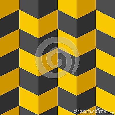 Abstract seamless pattern. Black and yellow chevron stylish texture with shadows. Vector color zig zag illustration. Vector Illustration