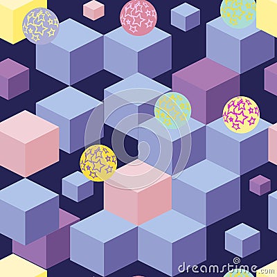 Abstract seamless pattern with blue cubes Stock Photo