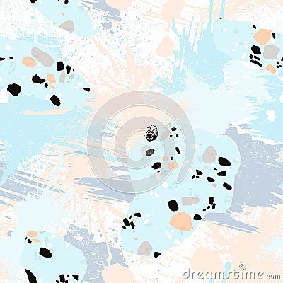 Abstract seamless pattern with brush strokes, paint splashes and stone textures. Vector Illustration