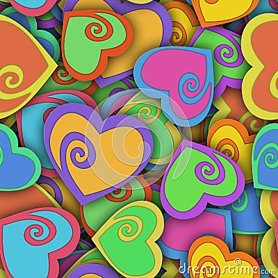 Abstract seamless pattern with colorful hearts and shadow Cartoon Illustration