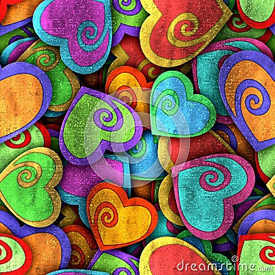 Abstract seamless pattern with colorful hearts and shadow Cartoon Illustration