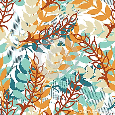 Abstract Seamless Pattern with Colorful Wheat Vector Graphic Silhouette Vector Illustration