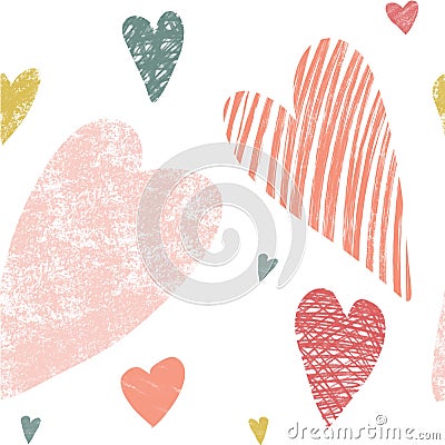 Abstract seamless pattern funny holiday hearts on a light background Stock Photo