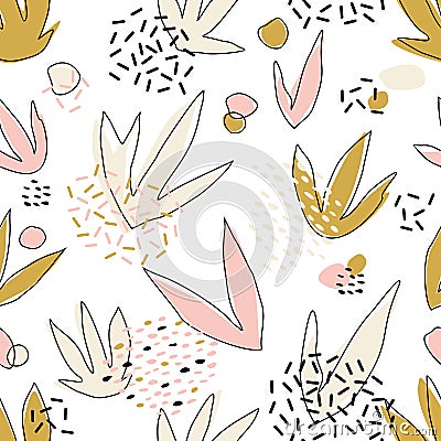 Abstract seamless pattern with geometric elements, triangles, different lines, dots and shapes. Vector Illustration