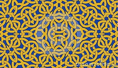 Seamless pattern with golden celtic knot ornament on blue, background Vector Illustration