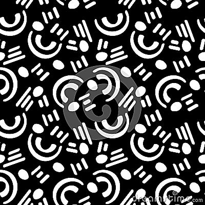 Abstract seamless pattern with graphic elements, modern abstract shapes. Monochrome black and white ornate. Vector Illustration