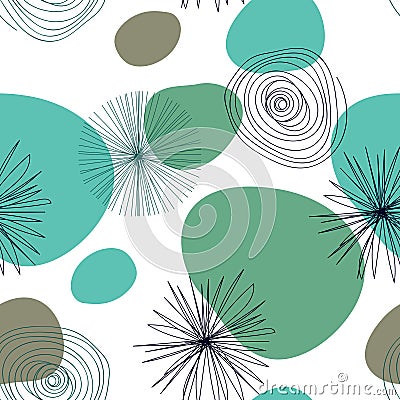 Abstract seamless pattern with graphyc elements - modern abstract shapes: lines; spiral; circles. Vector Illustration