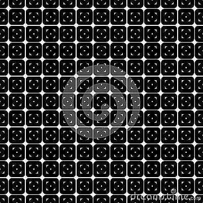 Abstract seamless pattern from grid of rounded squares. Simple black and white geometric texture for fabric. Vector Vector Illustration