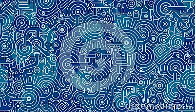 Abstract seamless pattern. Mechanisms, gears, bolts, cogs. Light and dark blue, white Stock Photo