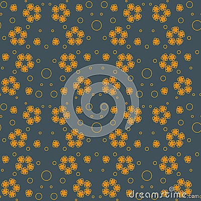 Abstract seamless pattern with orange bubbles and flowers. Vector Illustration