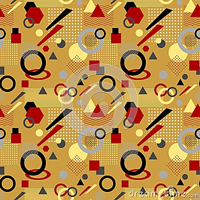 Abstract seamless pattern in postmodern Memphis Style white black red beige Vector Illustration