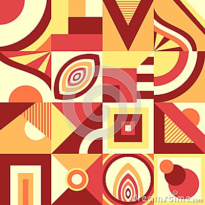 Abstract seamless pattern in primitive geometric shape or mosaic style in beige brow orange Vector Illustration